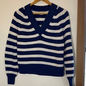 a new day Striped V-Neck Sweater in Navy and Cream
